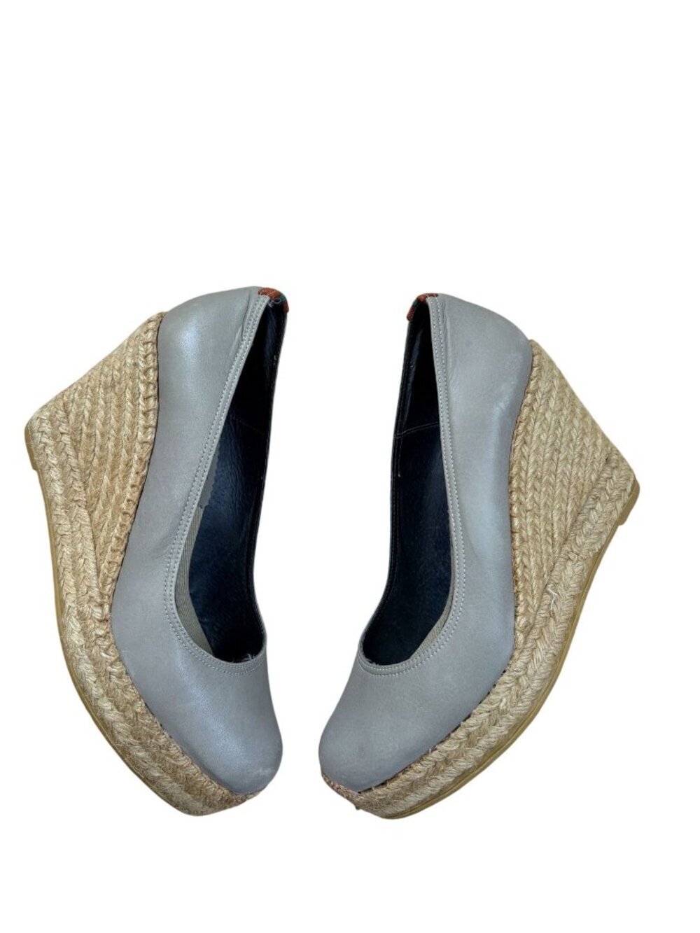 Penelope Chilvers Gray Leather Espadrille Wedges Size 39 Made In Spain 8.5